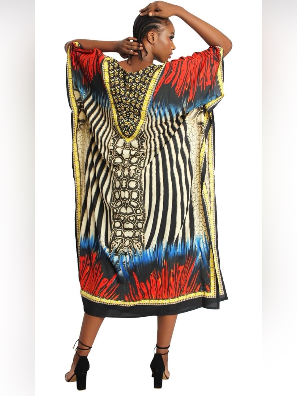 SANTÉ Classics Women’s 100% Polyester V- Neck Caftan w/Bead Sprinkles | One Size